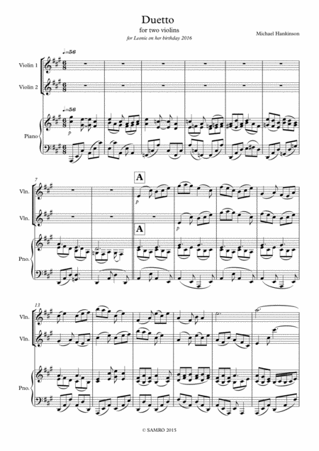 Duetto For Two Violins And Piano Sheet Music