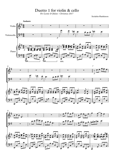 Duetto For Violin And Cello Scriabin Hankinson Sheet Music