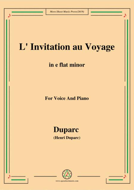 Duparc L Invitation Au Voyage In E Flat Minor For Voice And Piano Sheet Music