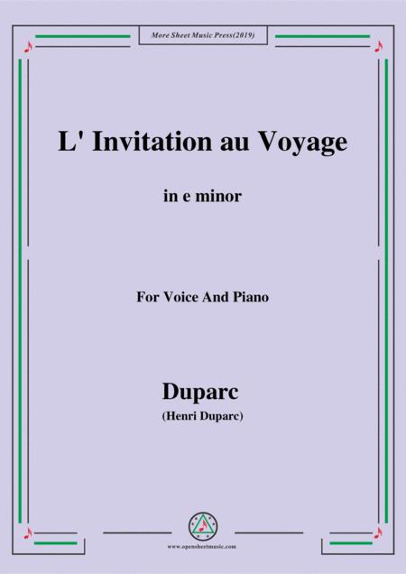 Duparc L Invitation Au Voyage In E Minor For Voice And Piano Sheet Music