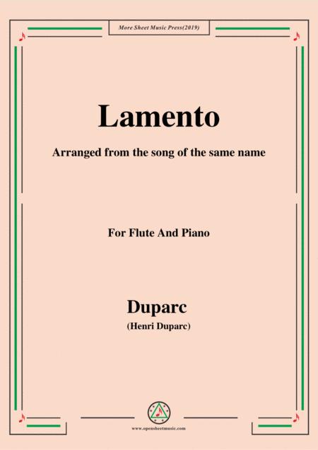 Duparc Lamento For Flute And Piano Sheet Music