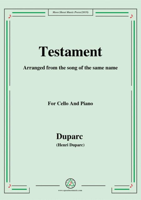 Free Sheet Music Duparc Testament For Cello And Piano