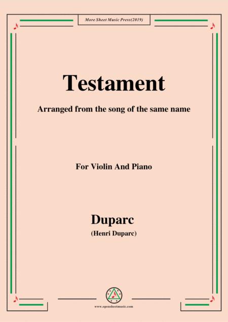 Free Sheet Music Duparc Testament For Violin And Piano