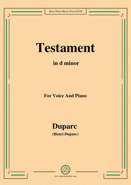 Free Sheet Music Duparc Testament In D Minor