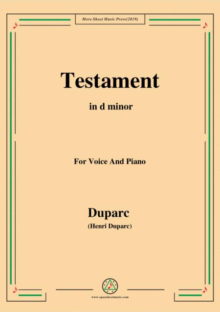 Duparc Testament In D Minor Sheet Music