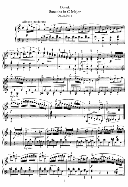 Dussek Sonatina In C Major Op 20 No 5 Original Version Sheet Music