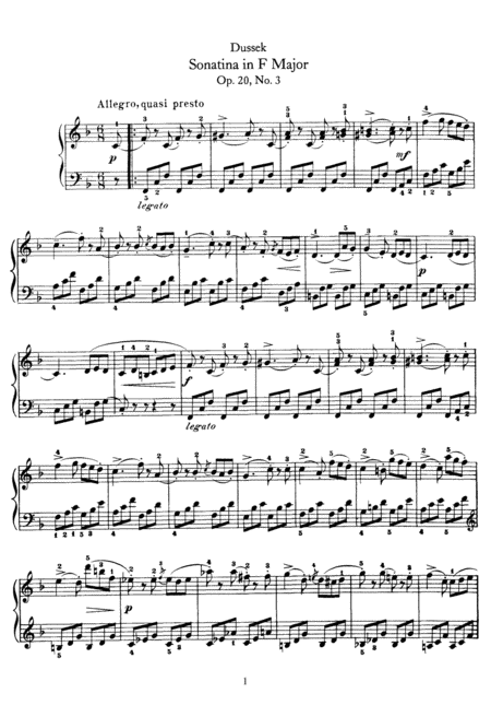 Free Sheet Music Dussek Sonatina In F Major Op 20 No 3 Original Version