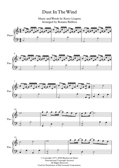 Dust In The Wind By Kansas Easy Piano Sheet Music