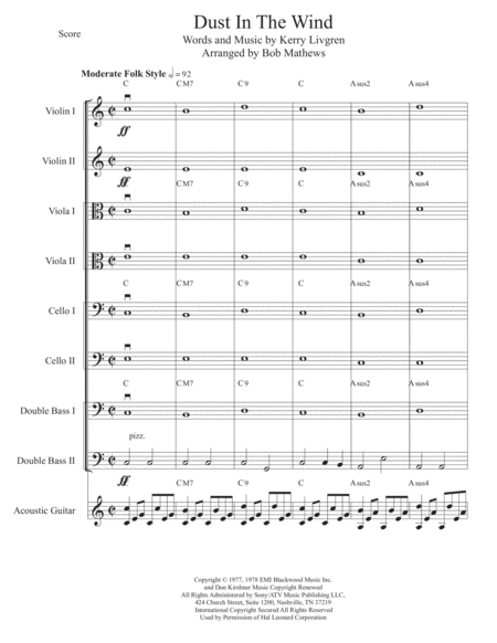 Free Sheet Music Dust In The Wind For Strings