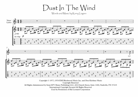 Dust In The Wind Guitar Fingerstyle Solo Sheet Music