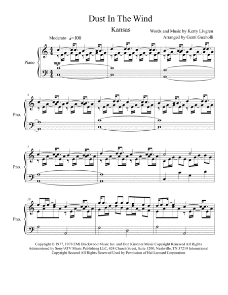 Dust In The Wind Piano Solo Sheet Music