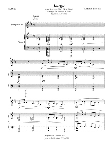 Free Sheet Music Dvo K Largo From The New World Symphony For Trumpet Piano