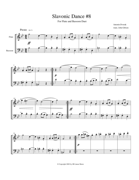 Dvorak Slavonic Dance 8 For Flute And Bassoon Duet Sheet Music