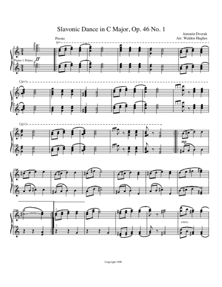 Dvorak Slavonic Dance C Major Op 46 No 1 Sheet Music