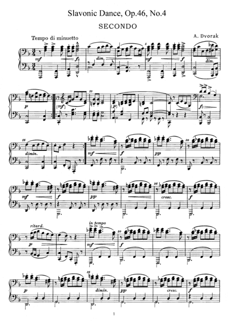 Free Sheet Music Dvorak Slavonic Dance Op 46 No 4 For Piano Duet Pd884