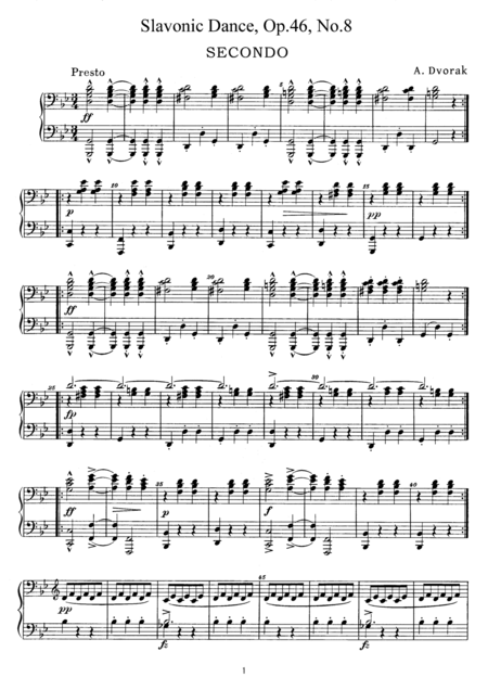 Dvorak Slavonic Dance Op 46 No 8 For Piano Duet Pd888 Sheet Music