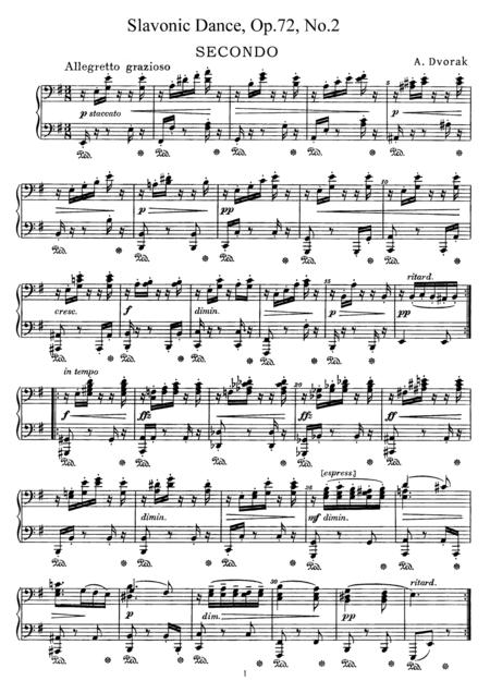 Free Sheet Music Dvorak Slavonic Dance Op 72 No 2 For Piano Duet Pd892