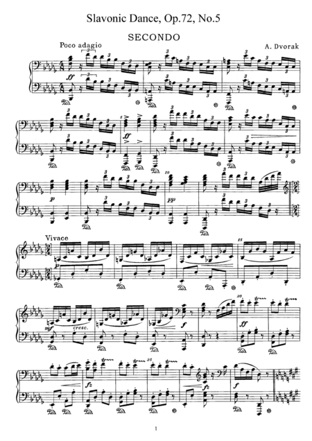 Dvorak Slavonic Dance Op 72 No 5 For Piano Duet Pd895 Sheet Music