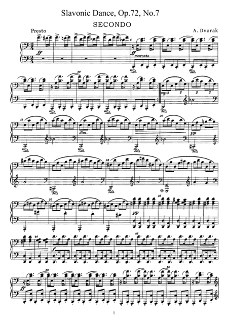 Dvorak Slavonic Dance Op 72 No 7 For Piano Duet Pd897 Sheet Music