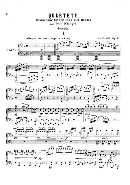 Free Sheet Music Dvorak String Quartet Op 96 American All Mvts For Piano Duet 1 Piano 4 Hands Pd801