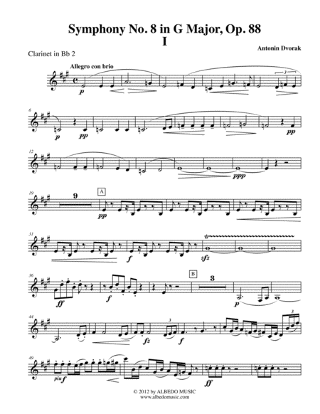 Dvorak Symphony No 8 Movement I Clarinet In Bb 2 Transposed Part Op 88 Sheet Music