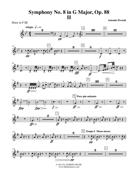 Free Sheet Music Dvorak Symphony No 8 Movement Ii Horn In F 3 Transposed Part Op 88