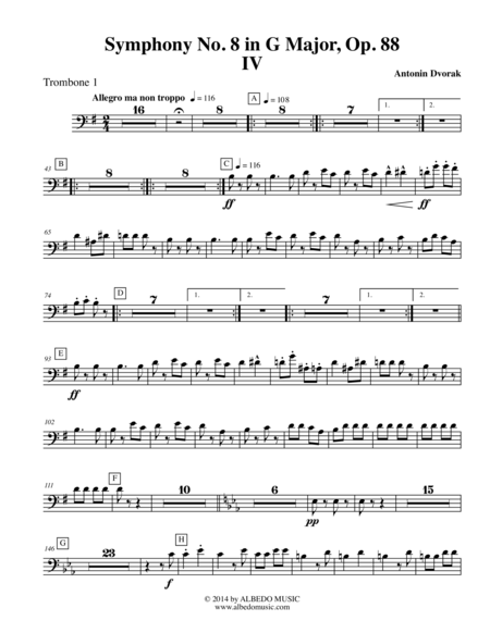 Free Sheet Music Dvorak Symphony No 8 Movement Iv Trombone In Bass Clef 1 Transposed Part Op 88