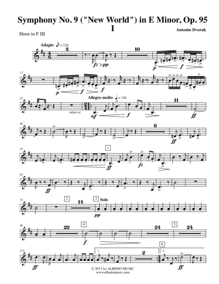 Free Sheet Music Dvorak Symphony No 9 New World Movement I Horn In F 3 Transposed Part Op 95