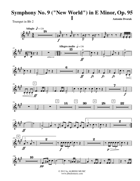 Free Sheet Music Dvorak Symphony No 9 New World Movement I Trumpet In Bb 2 Transposed Part Op 95