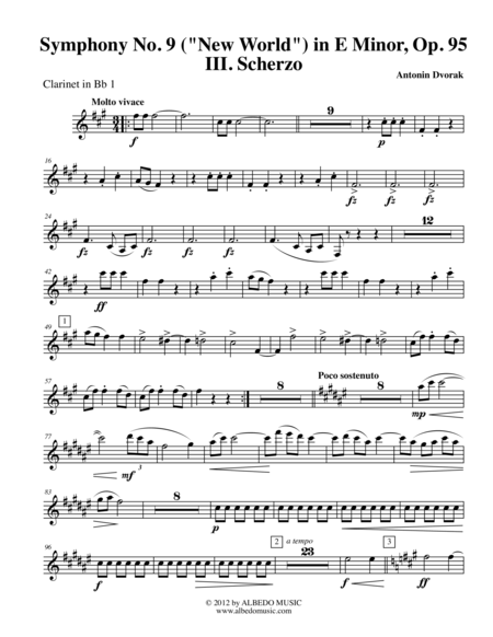 Free Sheet Music Dvorak Symphony No 9 New World Movement Iii Clarinet In Bb 1 Transposed Part Op 95