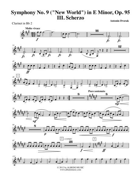 Dvorak Symphony No 9 New World Movement Iii Clarinet In Bb 2 Transposed Part Op 95 Sheet Music