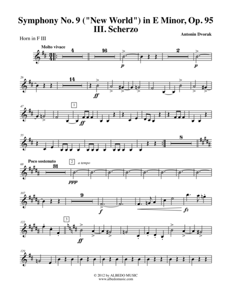 Free Sheet Music Dvorak Symphony No 9 New World Movement Iii Horn In F 3 Transposed Part Op 95