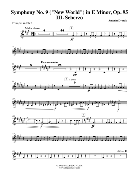 Free Sheet Music Dvorak Symphony No 9 New World Movement Iii Trumpet In Bb 2 Transposed Part Op 95