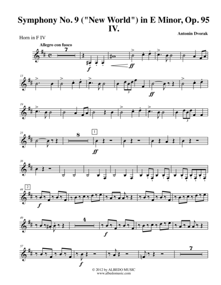 Free Sheet Music Dvorak Symphony No 9 New World Movement Iv Horn In F 4 Transposed Part Op 95