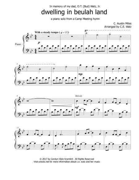 Dwelling In Beulah Land A Christian Camp Meeting Song Sheet Music