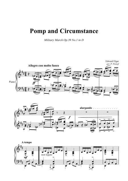 E Elgar Pomp And Circumstance March Op 39 1 Piano Solo Sheet Music