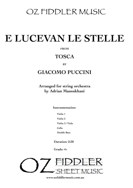 E Lucevan Le Stelle From Tosca By Giacomo Puccini Arranged For String Orchestra By Adrian Mansukhani Sheet Music