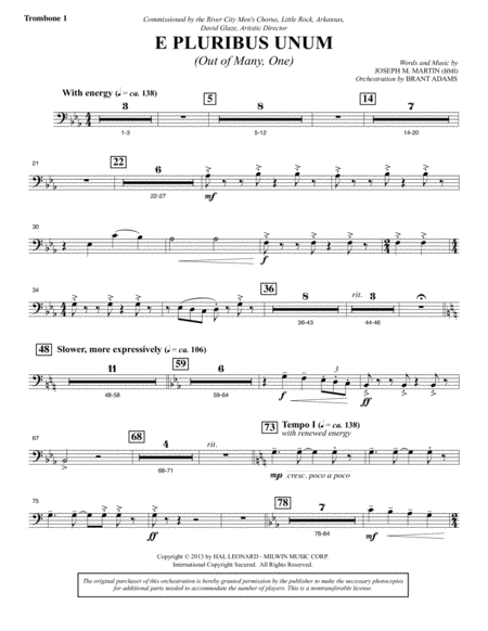 Free Sheet Music E Pluribus Unum Trombone 1