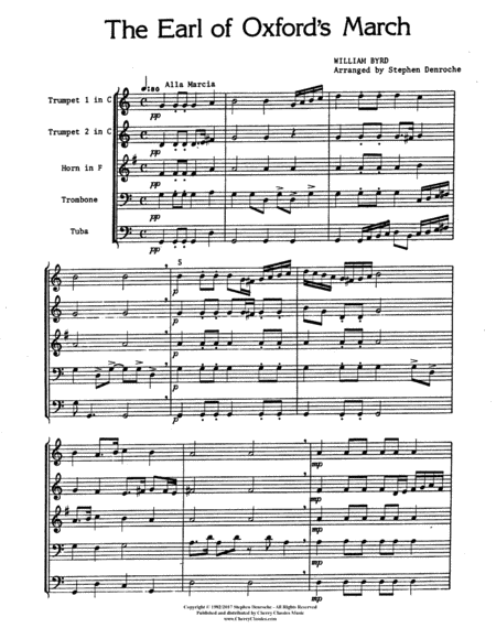 Earl Of Oxfords March For Brass Quintet Sheet Music