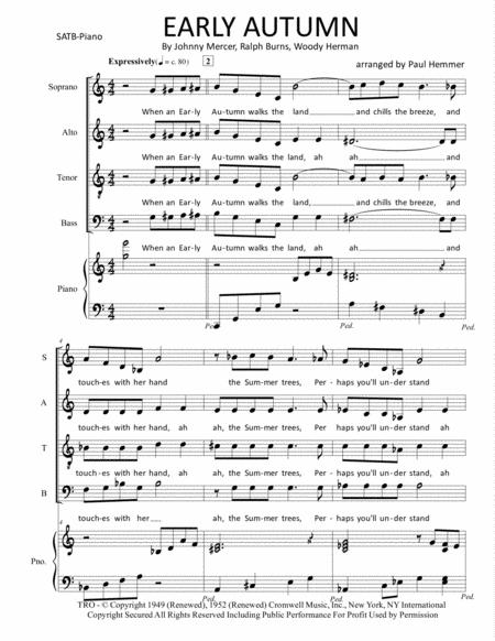 Early Autumn Satb Piano Sheet Music