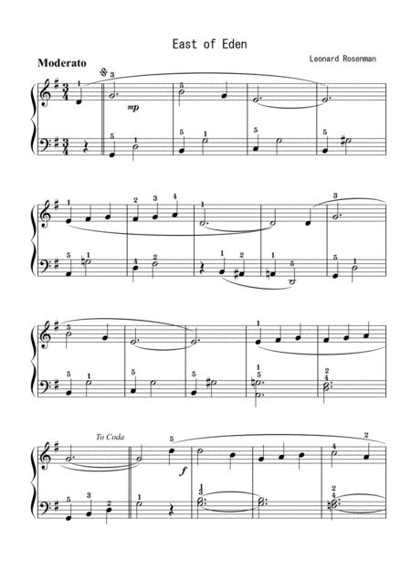 East Of Eden Theme Easy Piano Solo Sheet Music