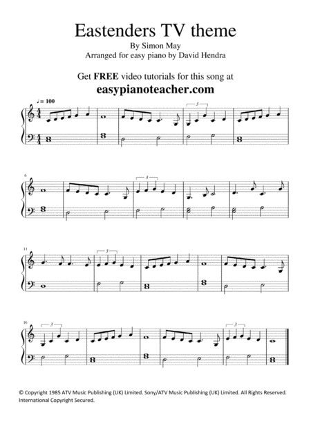 Free Sheet Music Eastenders Tv Theme Very Easy Piano