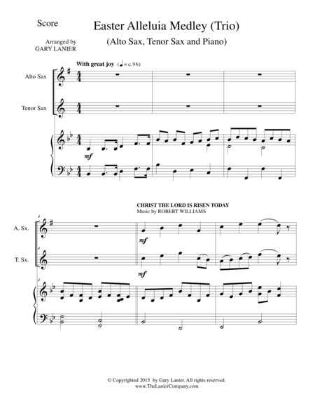 Easter Alleluia Medley Trio Alto Sax Tenor Sax Piano Score And Parts Sheet Music