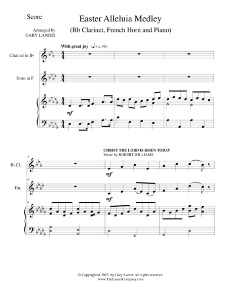 Easter Alleluia Medley Trio Bb Clarinet F Horn Piano Score And Parts Sheet Music