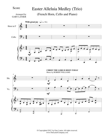 Easter Alleluia Medley Trio French Horn Cello Piano Score And Parts Sheet Music