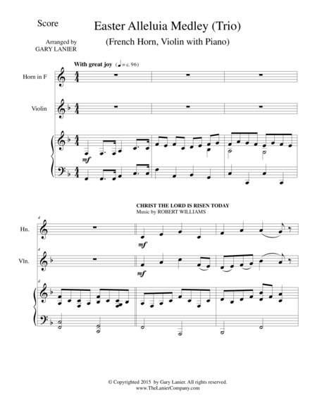 Easter Alleluia Medley Trio French Horn Violin Piano Score And Parts Sheet Music