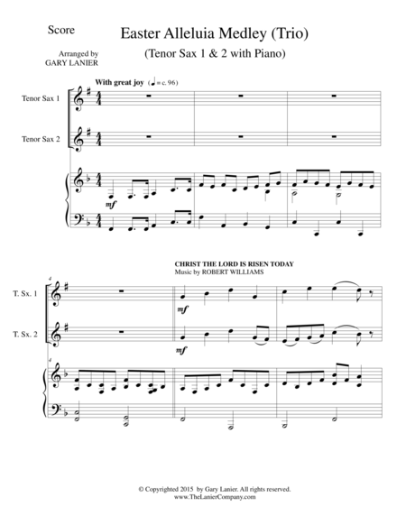 Easter Alleluia Medley Trio Tenor Sax 1 2 With Piano Score And Parts Sheet Music