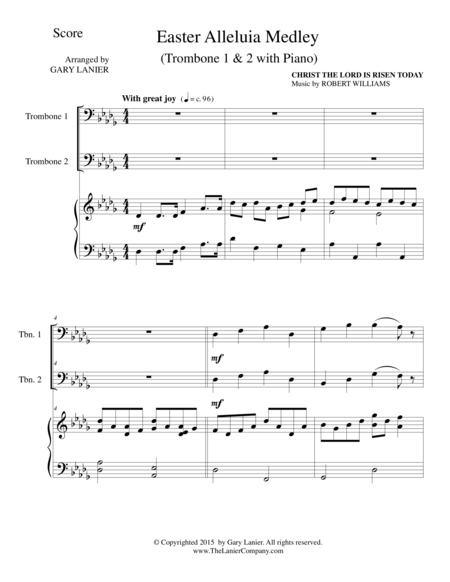Free Sheet Music Easter Alleluia Medley Trio Trombone 1 2 With Piano Score And Parts