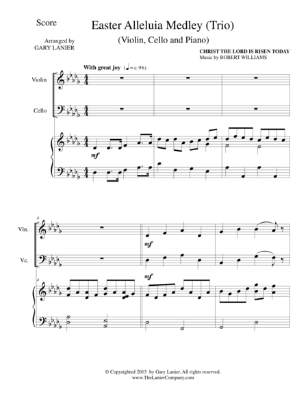 Free Sheet Music Easter Alleluia Medley Trio Violin Cello And Piano Score And Parts