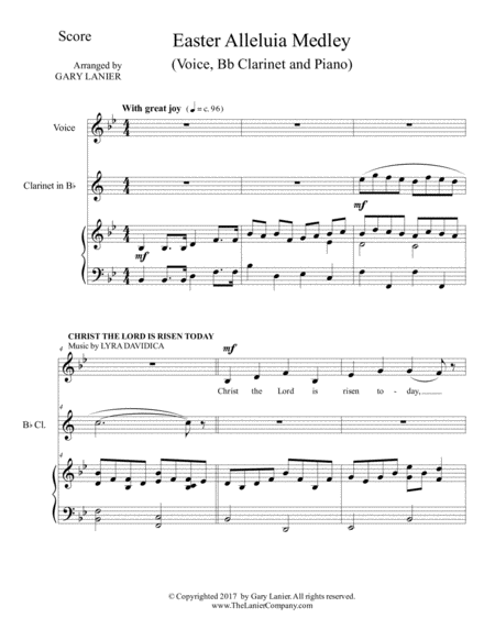 Free Sheet Music Easter Alleluia Medley Voice Bb Clarinet And Piano Score Parts Included